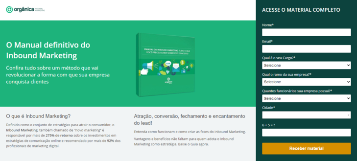 Landing page do manual definitivo do Inbound Marketing